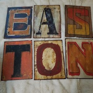 Tin signs to hang the name Easton